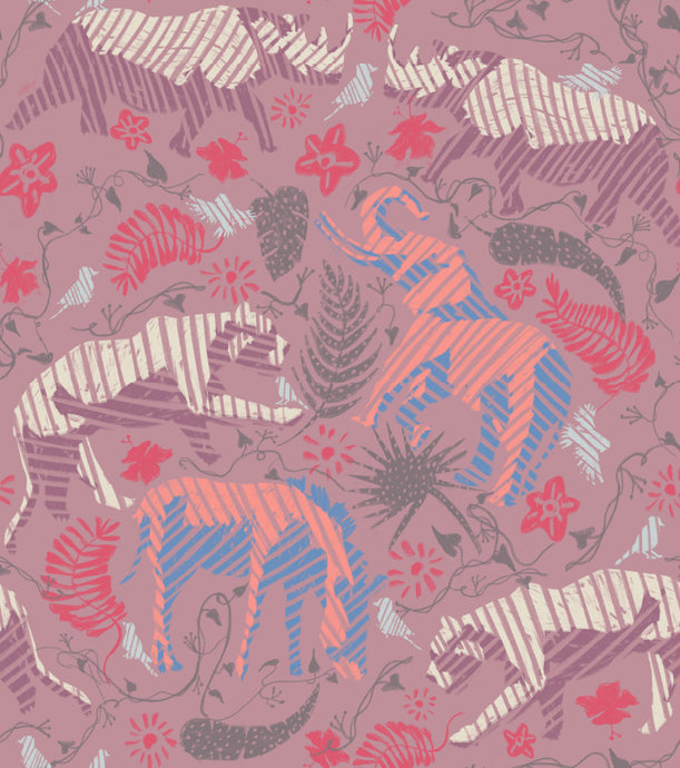 'Rhino, Fuschia' Wallpaper