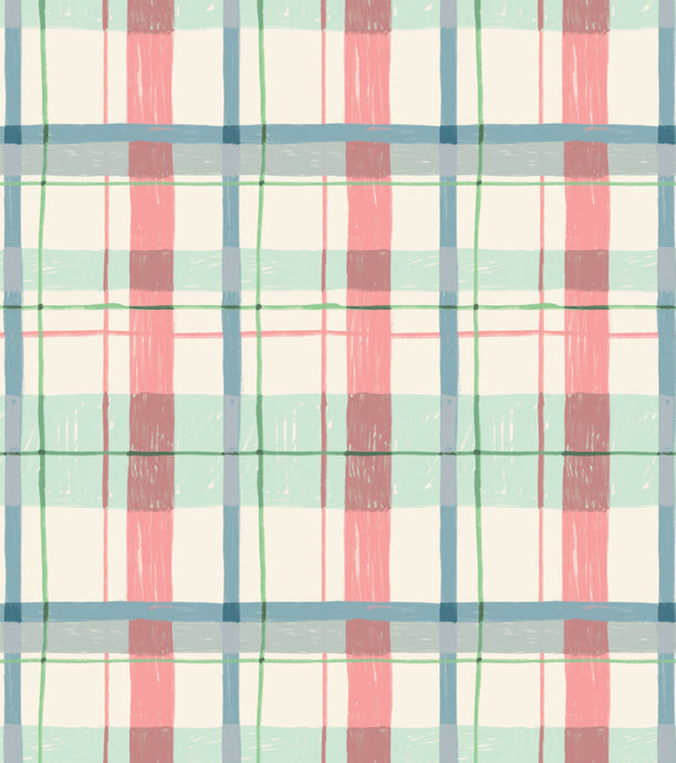 'Plaid, Coral' Fabric