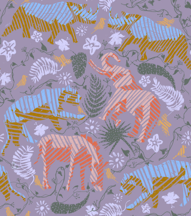 'Rhino, Lavender' Fabric