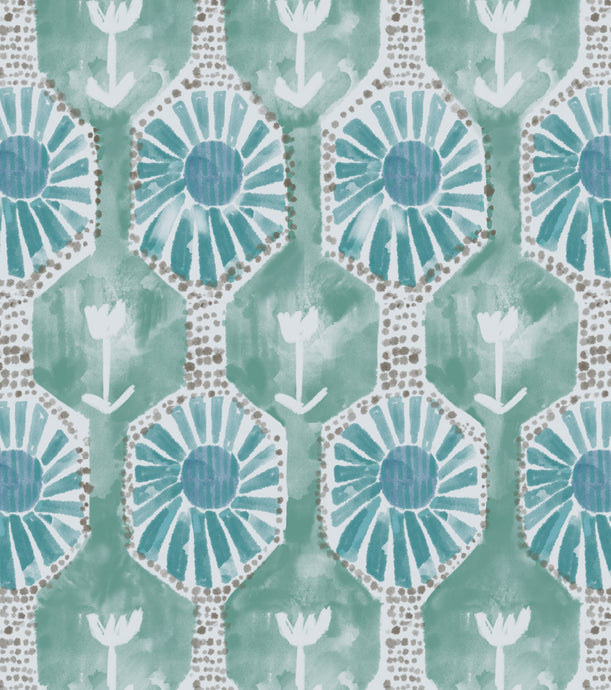 'Tulip Ray, Seafoam' Fabric