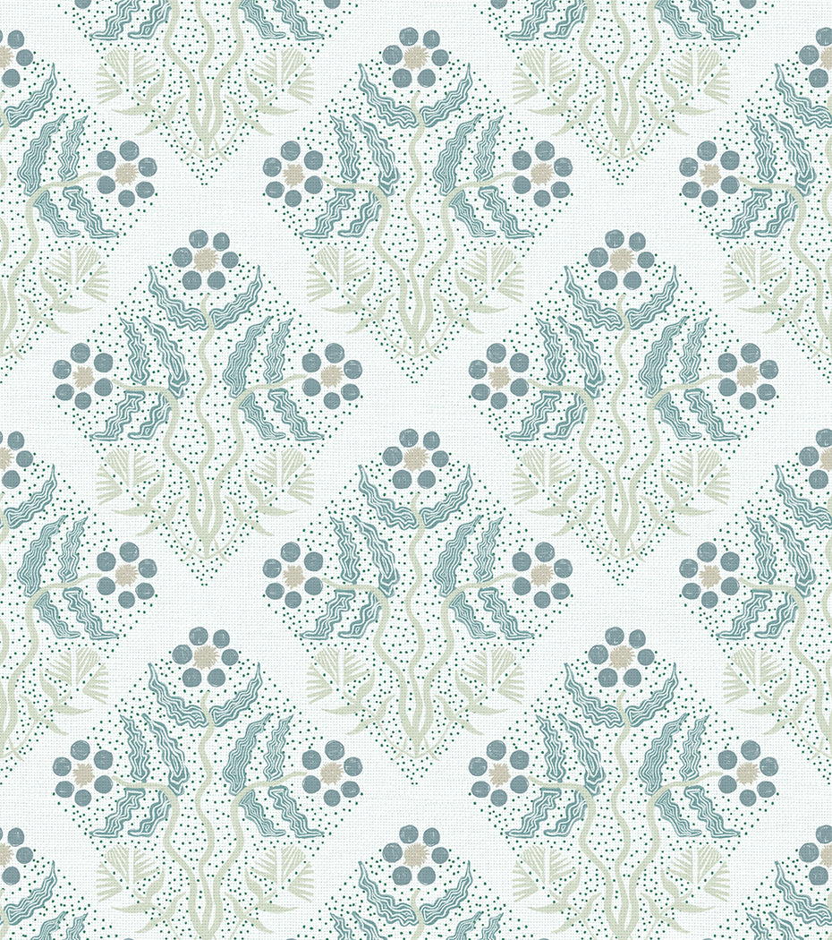 'Squiggle Bloom, Aqua' Fabric