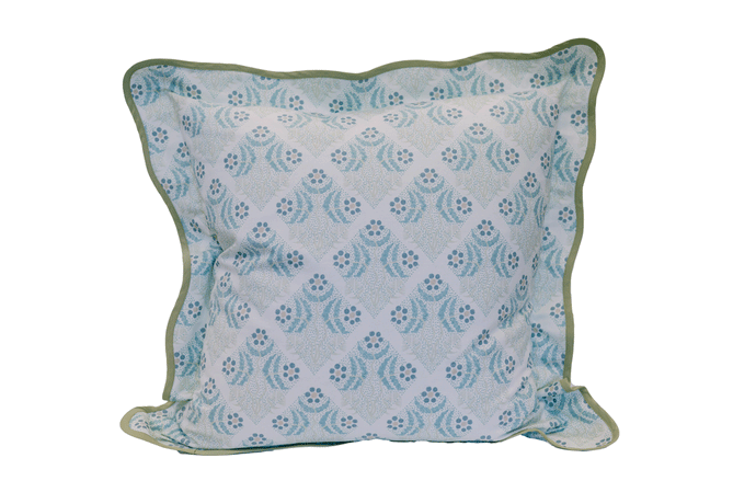 'Squiggle Bloom, Aqua' Scalloped Pillow