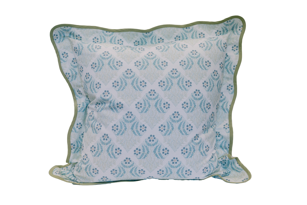 'Squiggle Bloom, Aqua' Scalloped Pillow